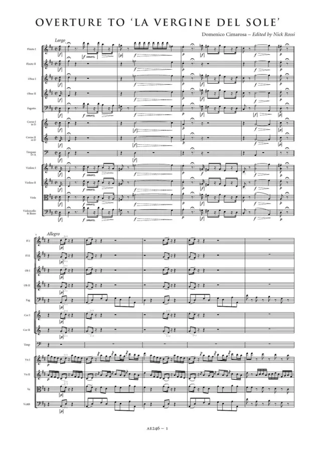 Artaria AE246 Cimarosa Ouvertüre La vergine de sole Partitur Orchester