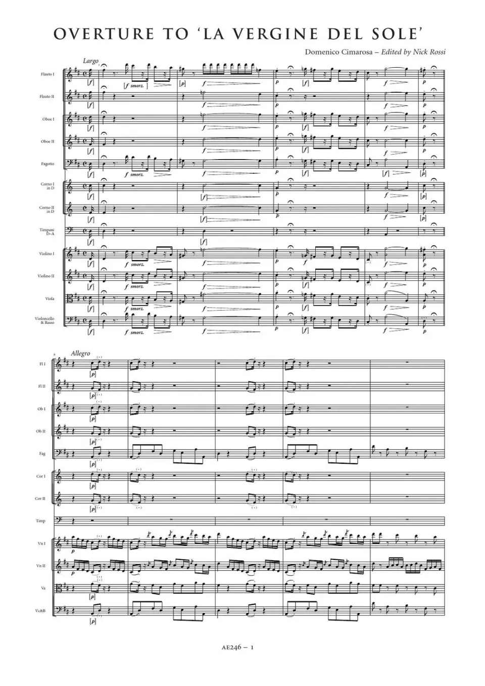Artaria AE246 Cimarosa Ouvertüre La vergine de sole Partitur Orchester