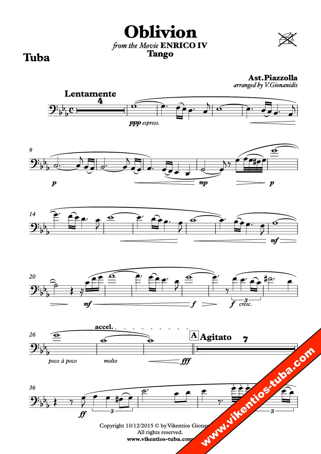 Vikentios Gionanidis Oblivion Noten für Tuba und Klavier