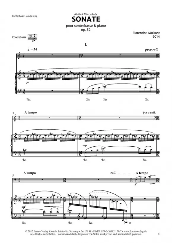 Furore Edition Sonate op. 52 Noten Kontrabass Klavier 16 Min