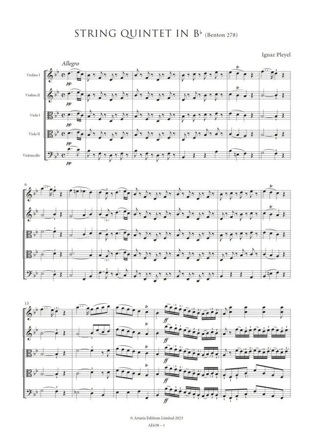 Artaria AE638 Pleyel Streichquintett B-Dur Stimmen