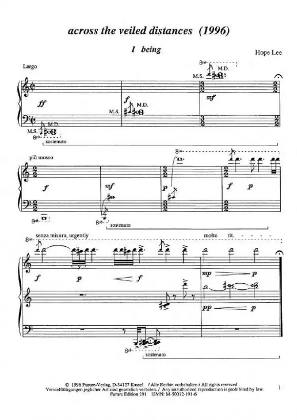 Furore Edition Across the veiled distances Klavierpartitur