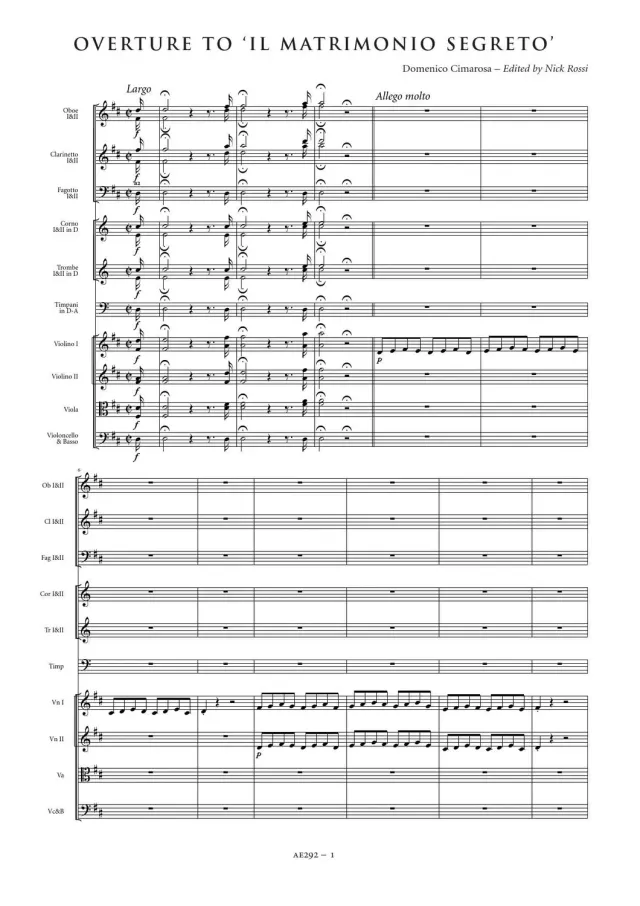 Artaria Cimarosa Overture to Il matrimonio segreto Noten