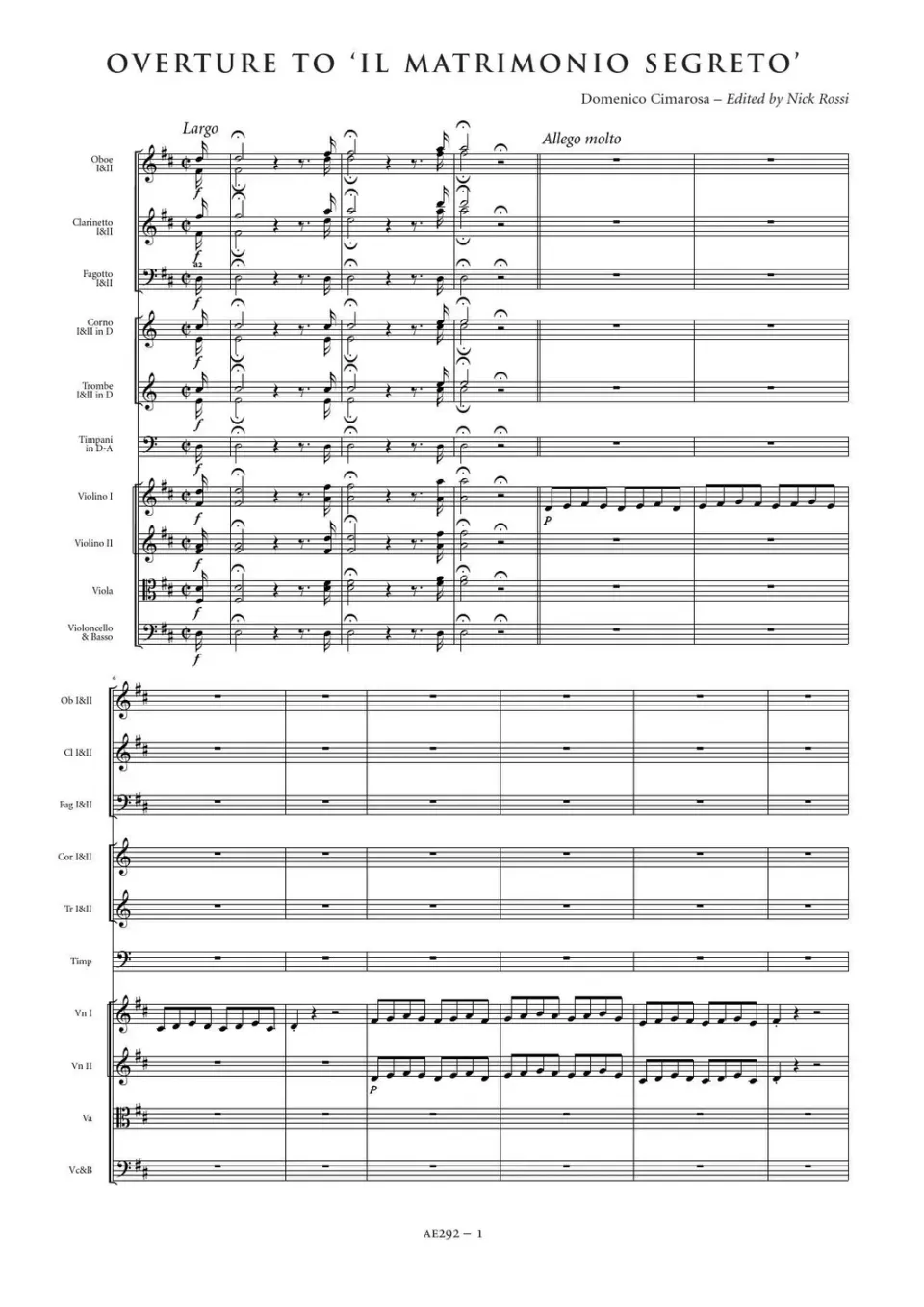 Artaria Cimarosa Overture to Il matrimonio segreto Noten