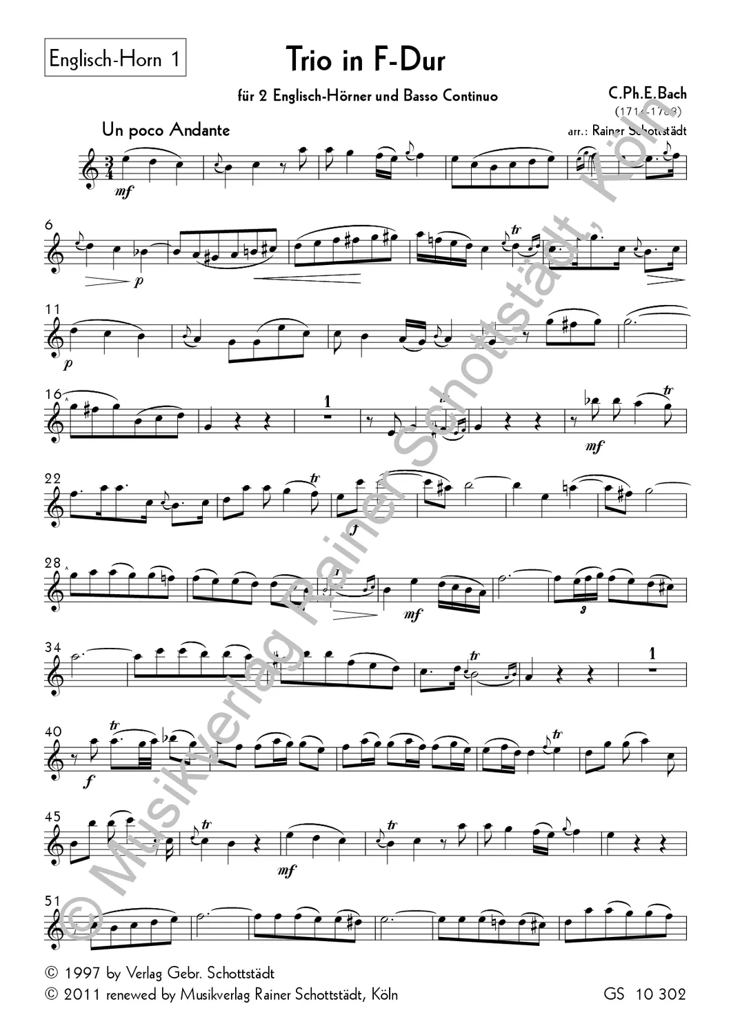 Musikverlag Rainer Schottstädt Trio F-dur Trio für zwei Oboen