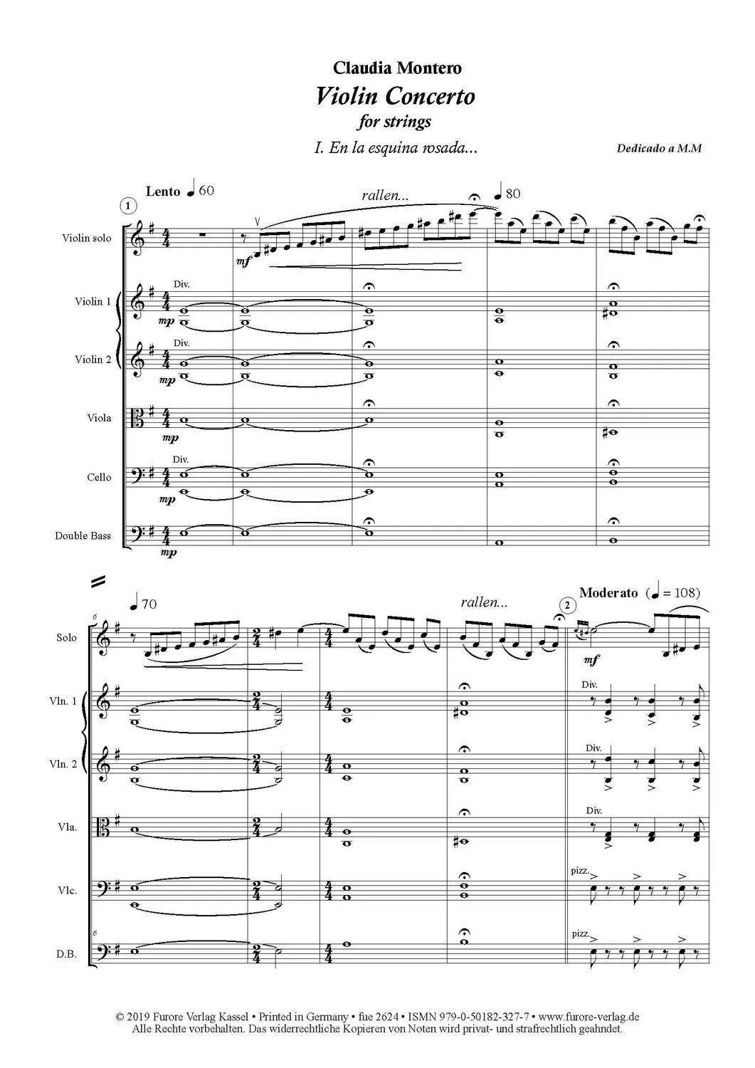 Furore Edition Concierto para violín y orquesta de cuerdas Violinkonzert Partitur