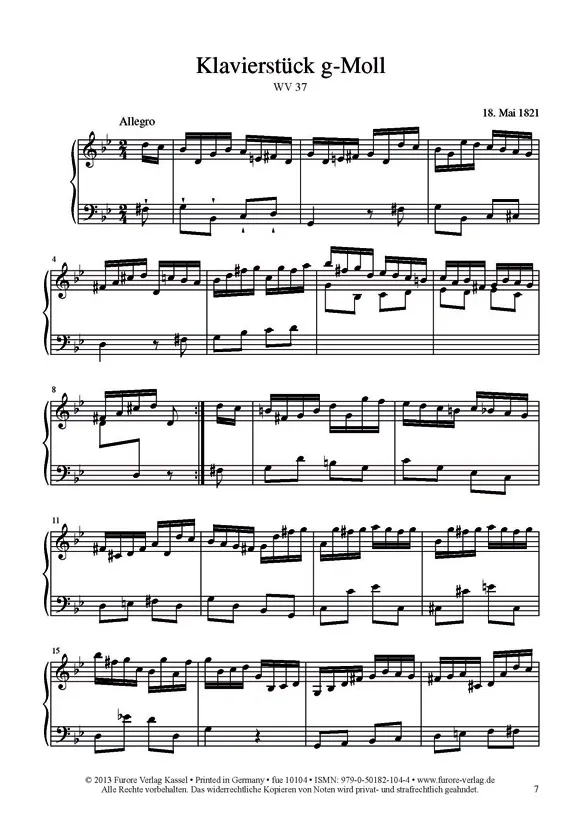 Furore Edition Piano Pieces 1821/1824 Noten Klavier Vol.10