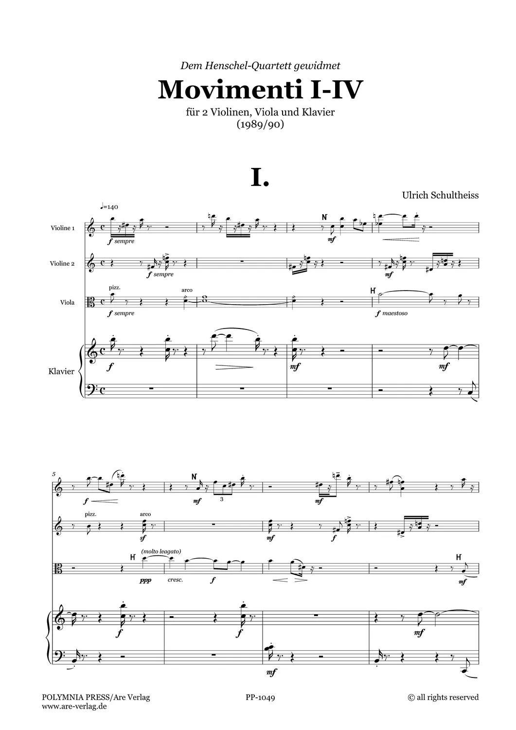 Are Musik Verlag Movimenti I-IV Noten 2 Violinen Viola Klavier