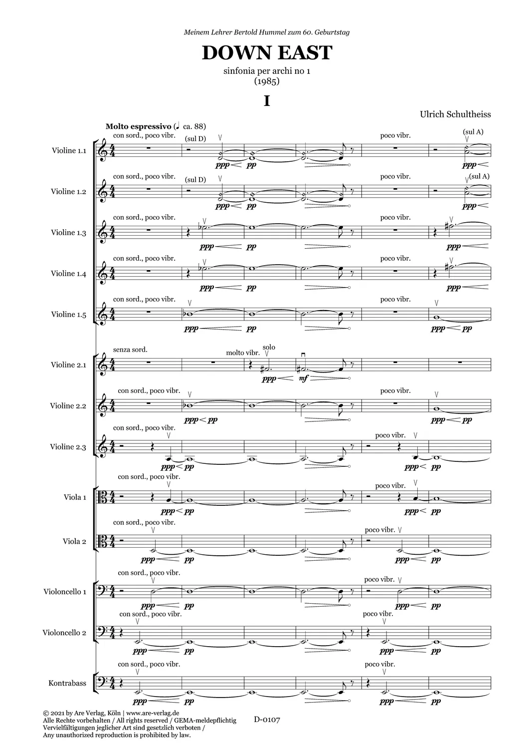 Are Musik Verlag DOWN EAST sinfonia per arch no 1 (1985) Partitur