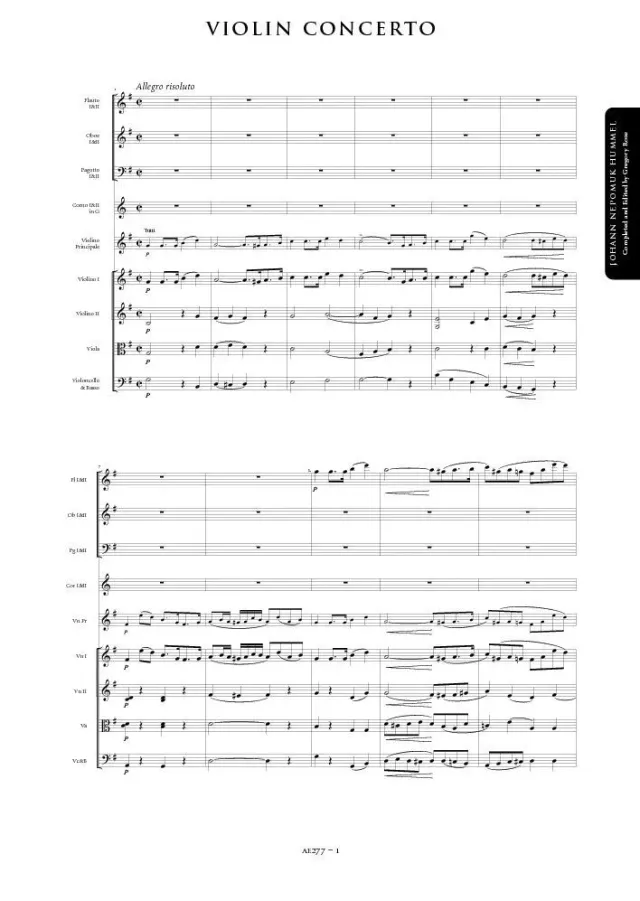 Artaria Hummel Violinkonzert G-Dur AE277 Noten Violine
