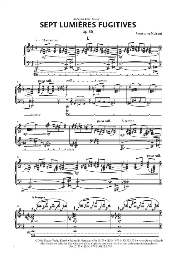 Furore Edition Sept Lumières Fugitives pour piano op. 55 Klaviernoten