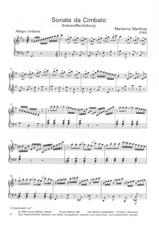 Furore Edition Sonata da Cimbalo G-Dur (1769) Cembalonoten