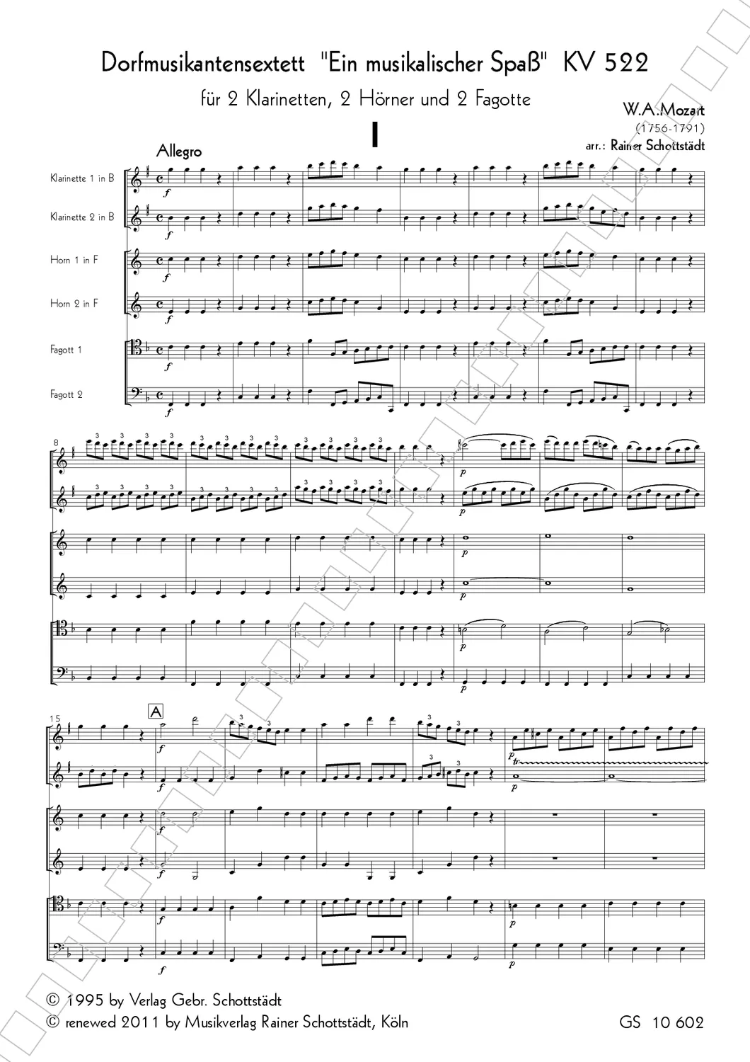 Musikverlag Rainer Schottstädt Dorfmusikantensextett KV522 Noten