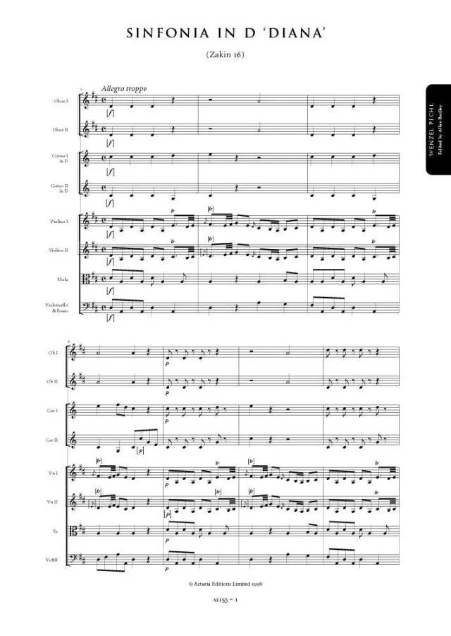 Artaria Pichl Symphony in D major Diana (Zakin 16)