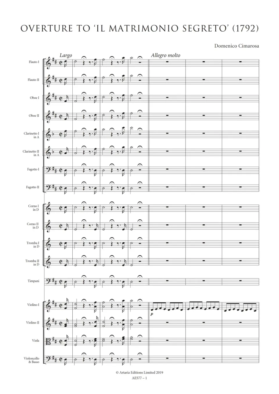 Artaria Cimarosa Overture to 'Il matrimonio segreto' (1792) AE577