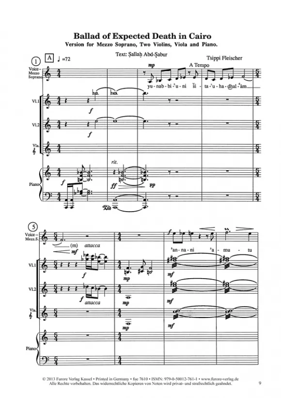 Furore Edition Ballad of Expected Death Noten Aufführungsmaterial