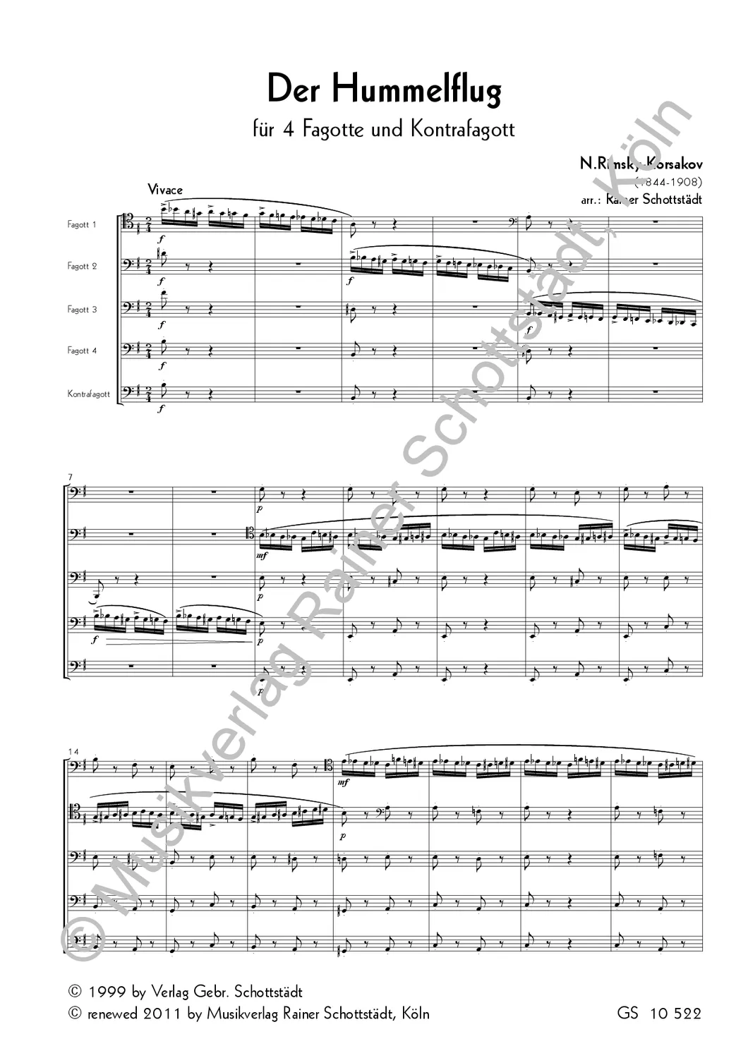 Musikverlag Rainer Schottstädt Der Hummelflug Noten Fagottquintett