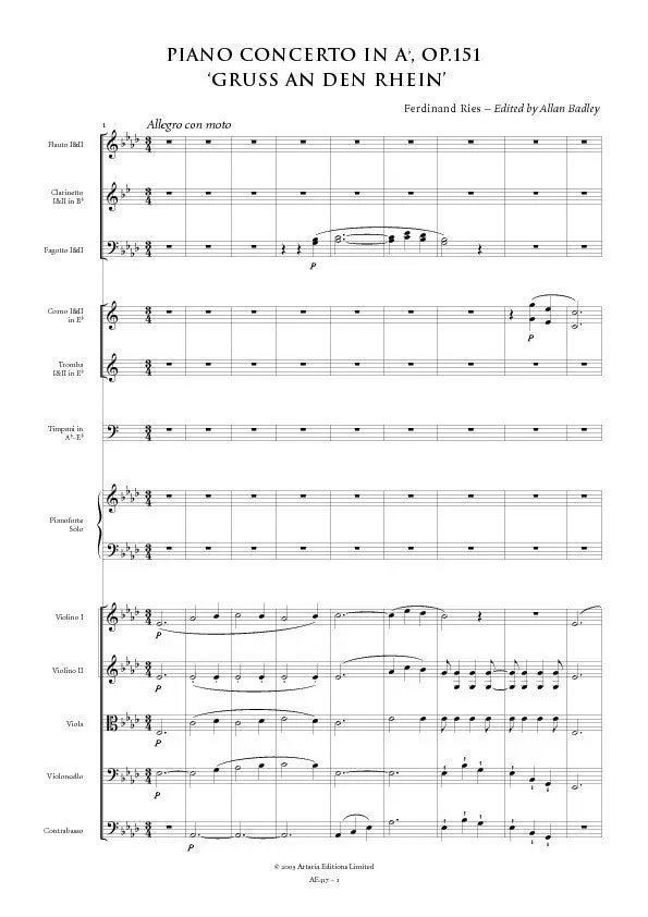 Artaria Piano Concerto No. 8 in A-flat Major, Op. 151 Partitur