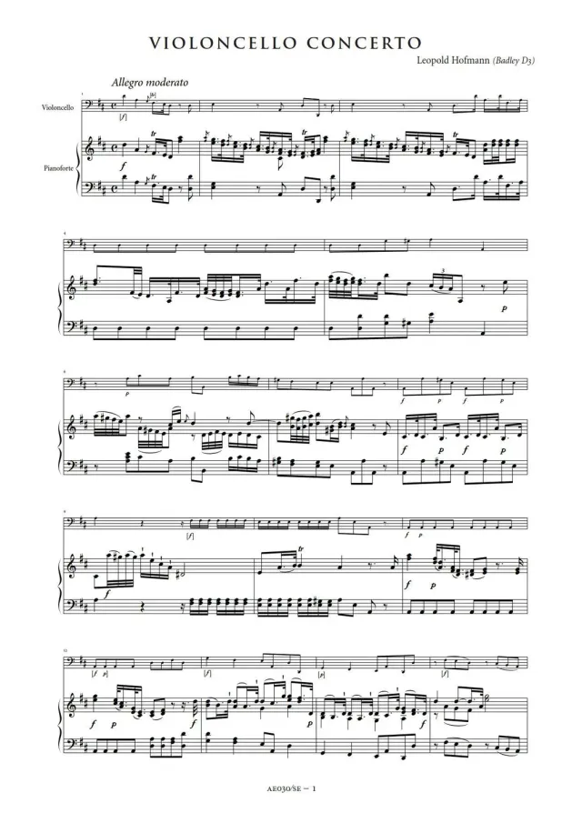 Artaria Hofmann Cellokonzert D-Dur Badley D3 Klavierauszug