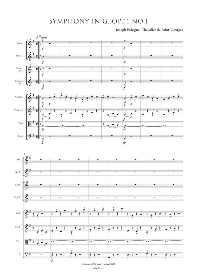 Artaria Saint-Georges Symphony in G major, Op. 11 No. 1 Noten