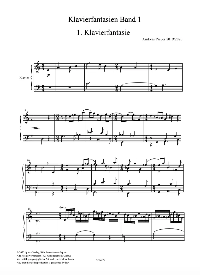 Are Musik Verlag Pieper Klavierfantasien Band 1 Noten Klavier