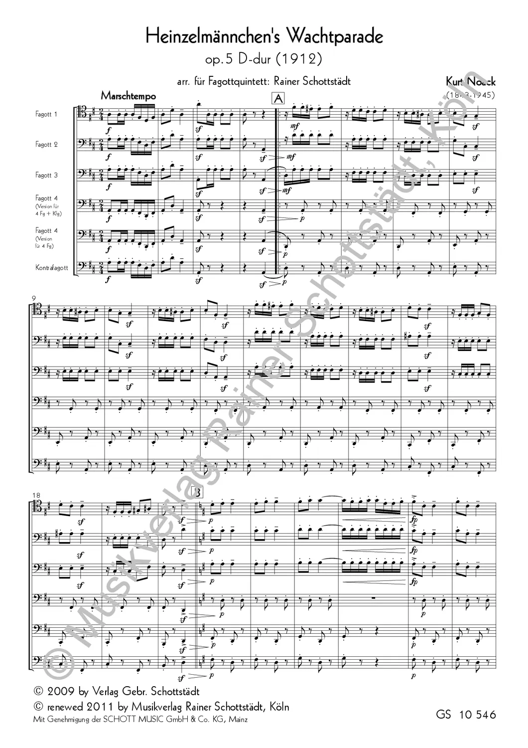 Musikverlag Rainer Schottstädt Heinzelmännchen's Wachtparade Noten 4 Fagotte