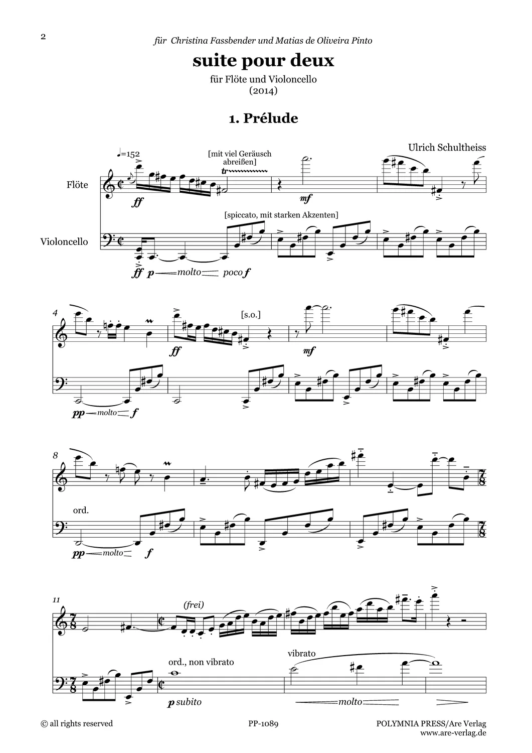 Are Musik Verlag Schultheiss suite pour deux Noten