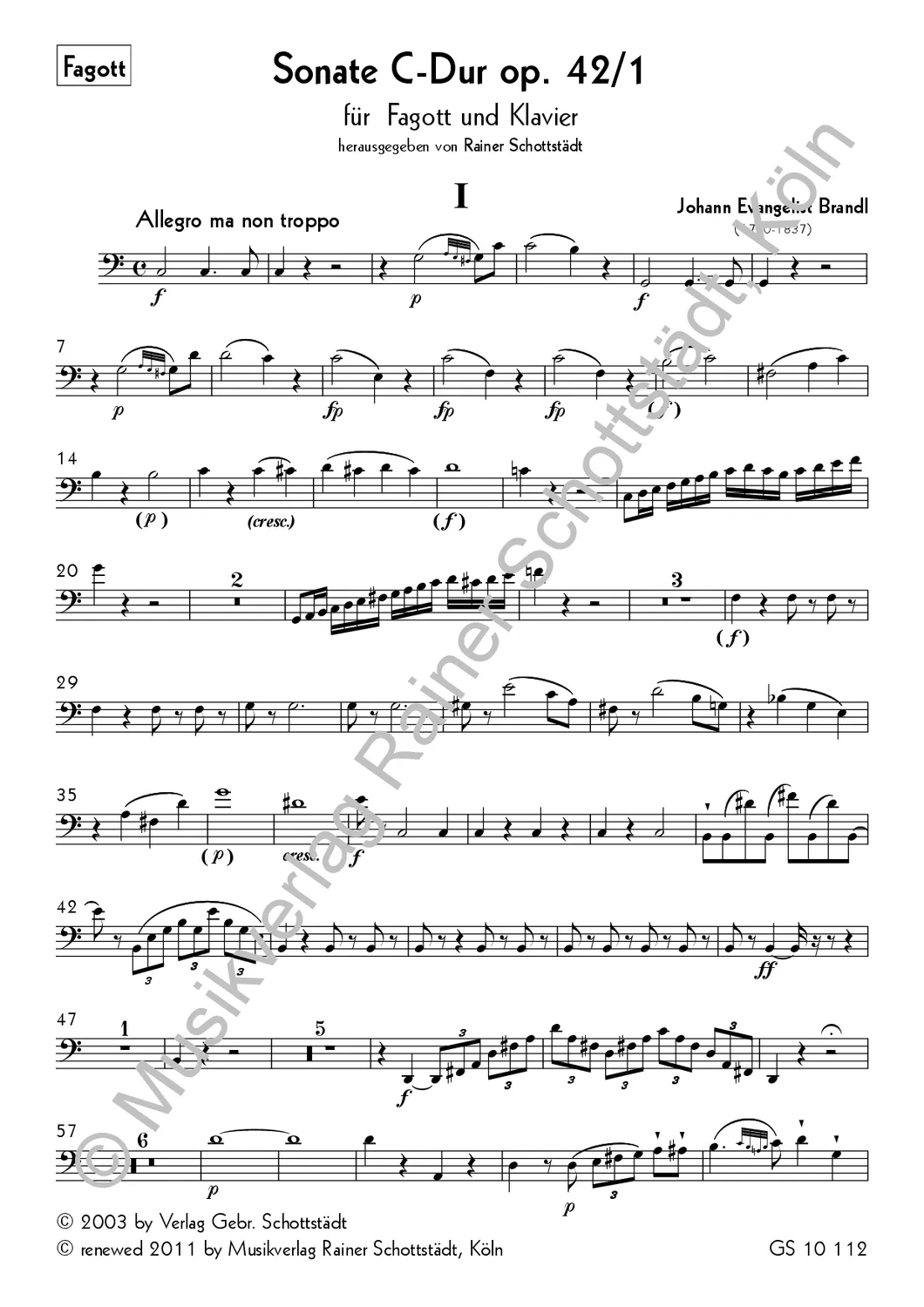 Musikverlag Rainer Schottstädt Sonate C-dur op.42/1 Noten Fagott Klavier