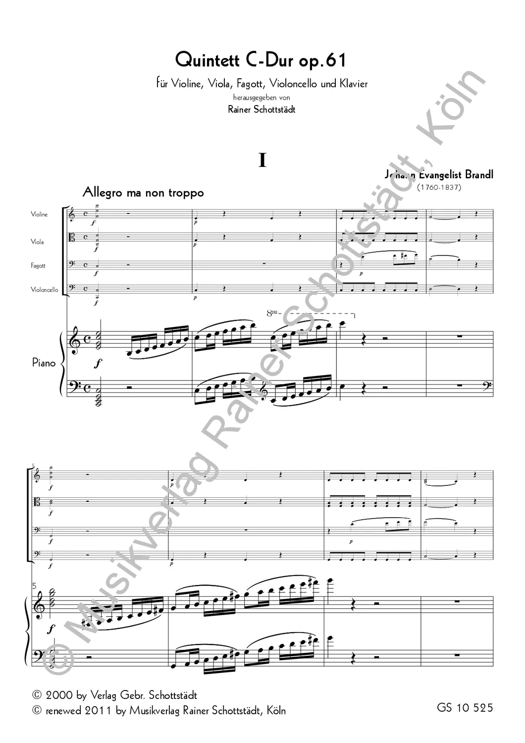 Musikverlag Rainer Schottstädt Quintett C-dur op.61 Noten für Fagott Klavier