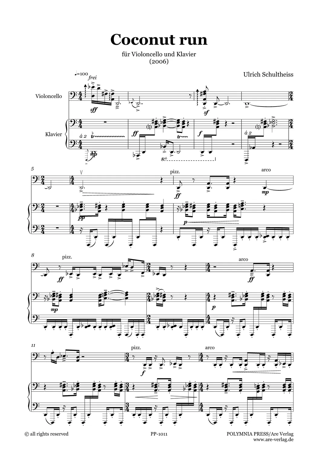 Are Musik Verlag Schultheiss Coconut run Cello Noten