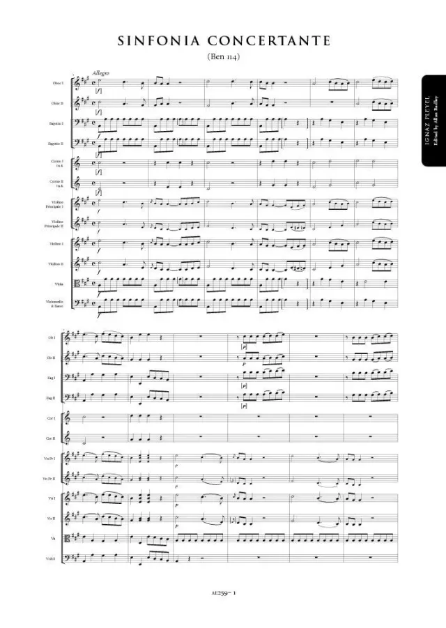 Artaria Pleyel Sinfonia Concertante in A major Benton 114 Partitur