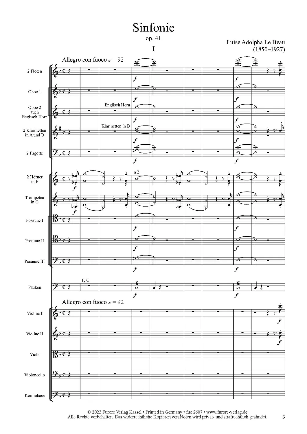 Furore Edition Sinfonie Nr. 1 F-Dur op. 41 Orchesterpartitur