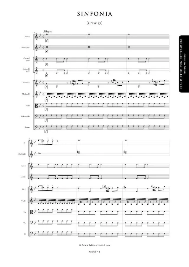 Artaria Dittersdorf Symphony in G minor (Grave g1) Sinfonie