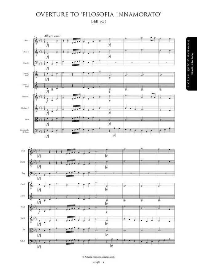 Artaria Gassmann Overture to Il filosofo innamorato (Hill 157)