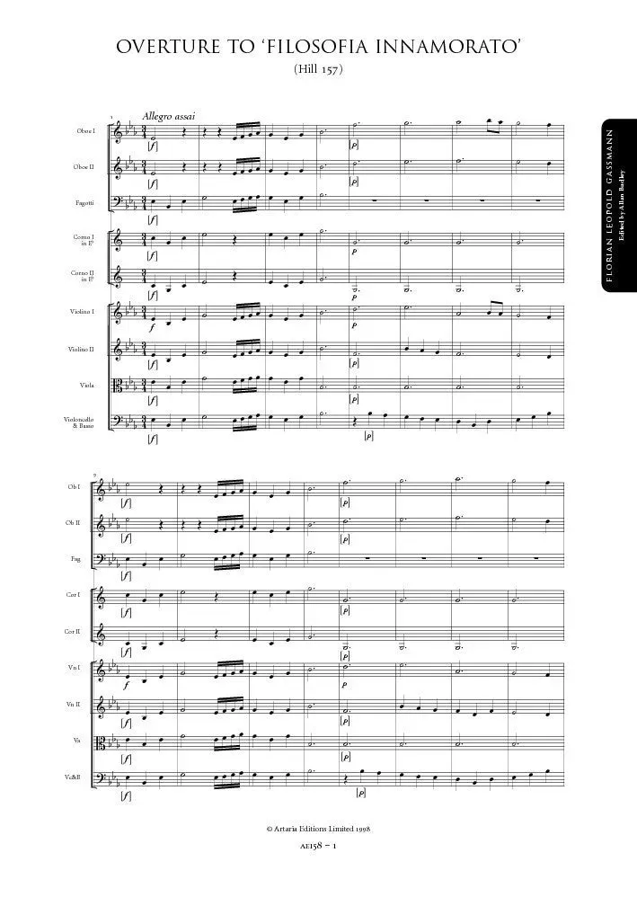 Artaria Gassmann Overture to Il filosofo innamorato (Hill 157)
