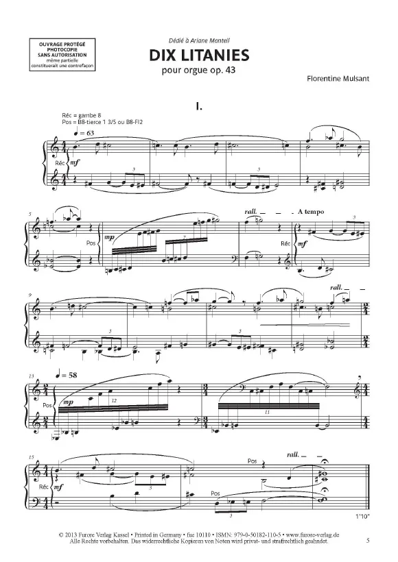 Furore Edition Dix Litanies pour Orgue op. 43 Orgelnoten