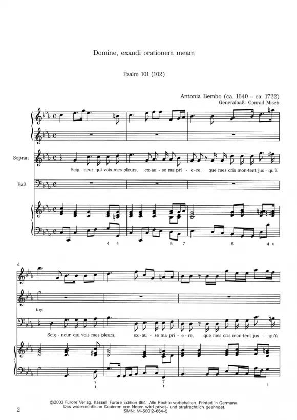 Furore Edition Sept Psaumes Vol.5 Psalm CI Noten S B Continuo