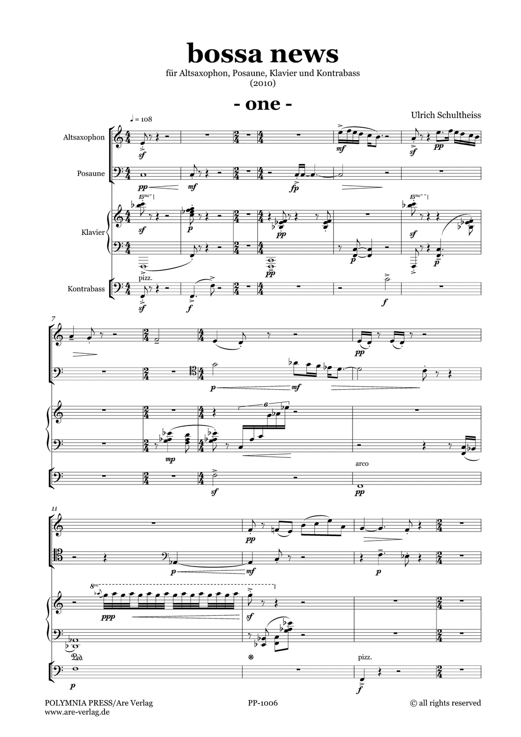 Are Musik Verlag Schultheiss bossa news Noten Quartett PP-1006
