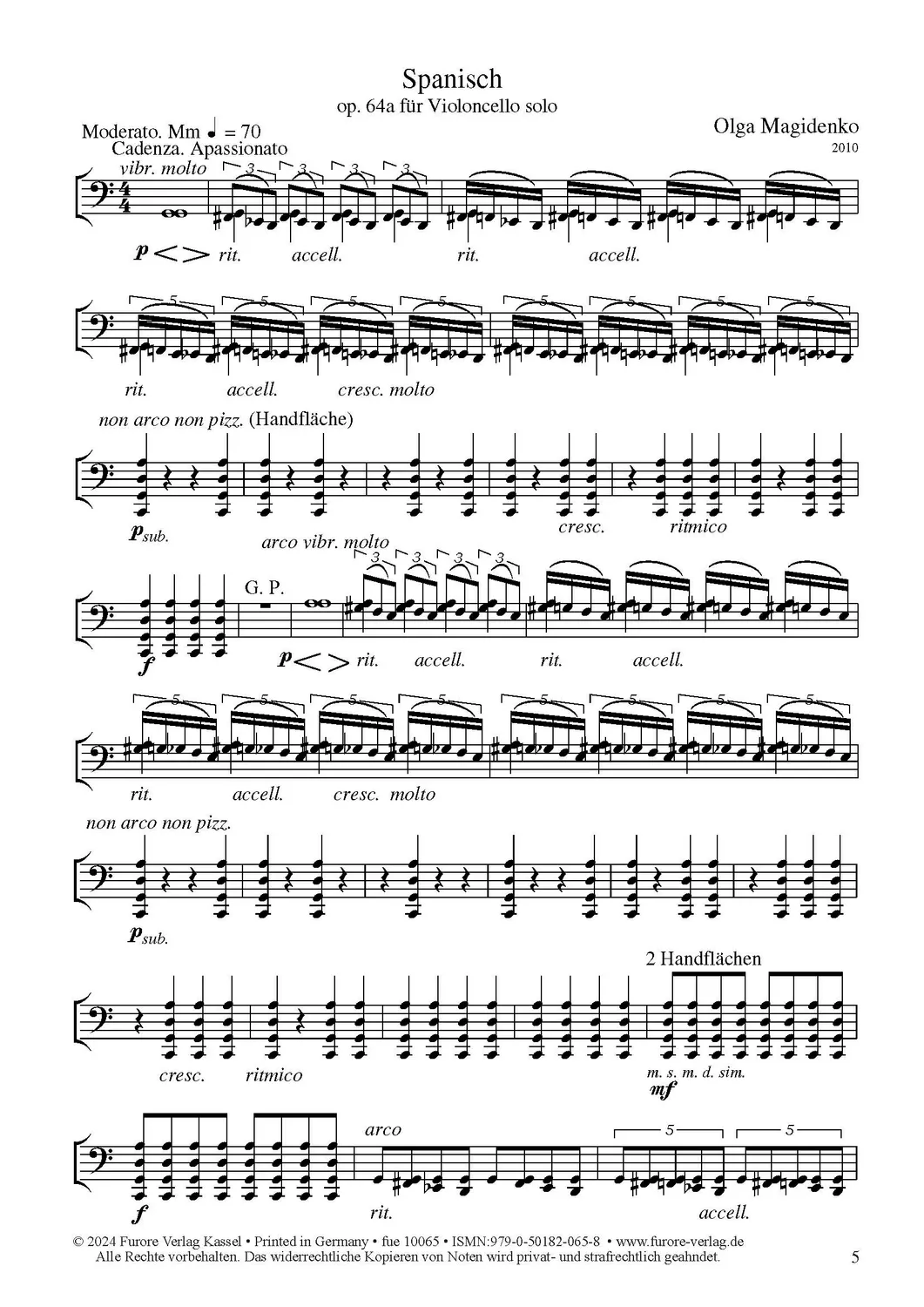 Furore Edition Spanish op. 64 a und Toccata op. 110 für Violoncello solo