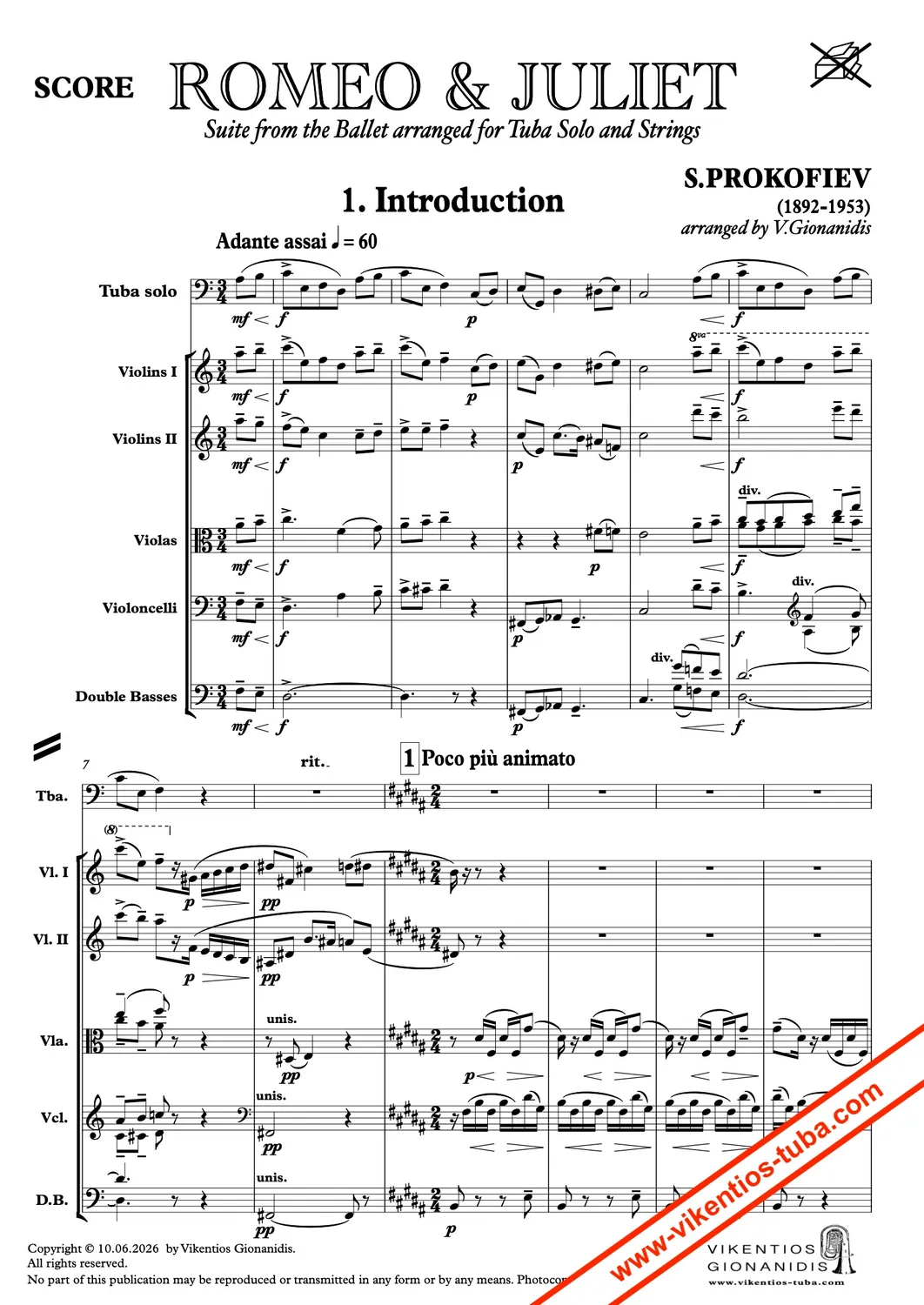 Vikentios Gionanidis Romeo & Juliet suite Noten Tuba solo und Streicher