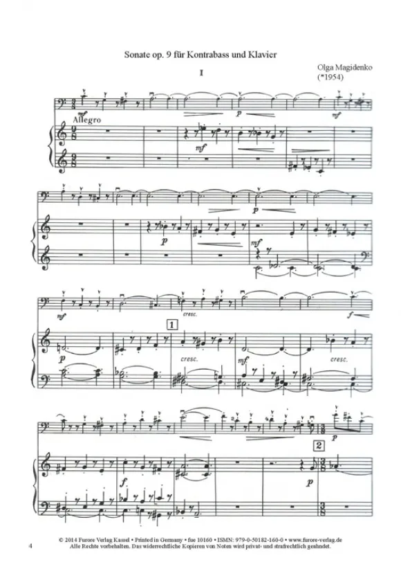 Furore Edition Sonate op. 9 Kontrabass Klavier Noten