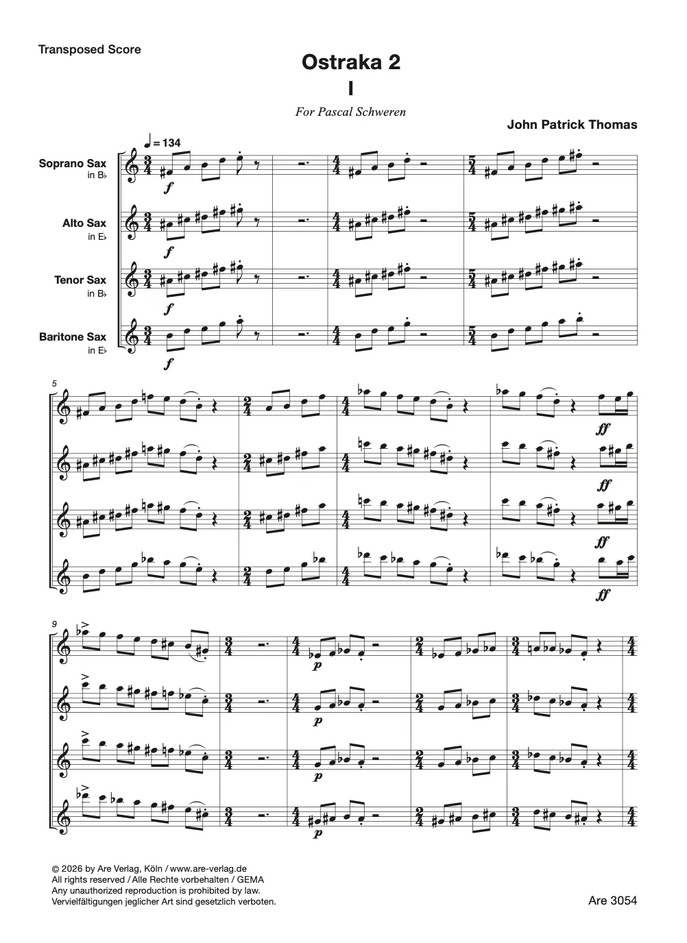 Are Musik Verlag Thomas Ostraka 2 Saxophonquartett Noten