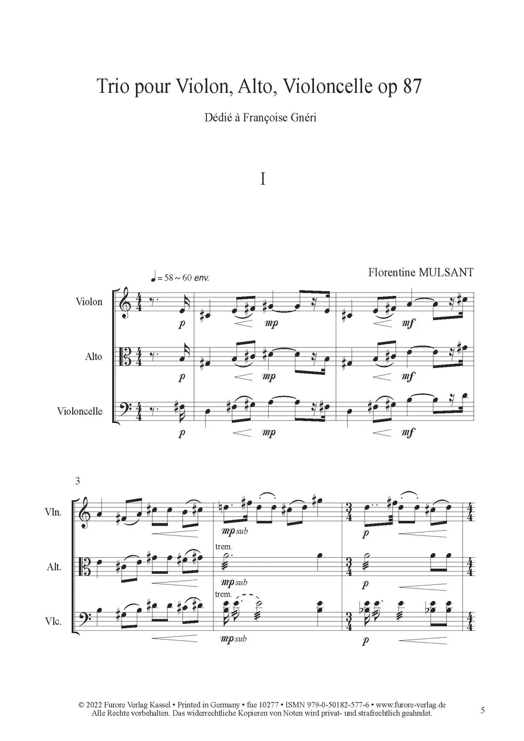 Furore Edition Trio op. 87 Streichtrio Noten Violine Bratsche