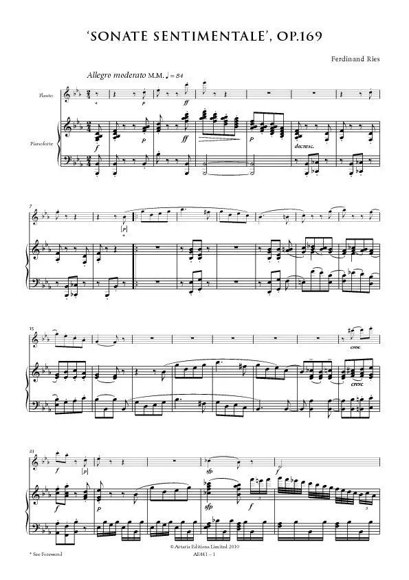 Artaria AE441 Ries Sonate Sentimentale Noten Flöte Klavier