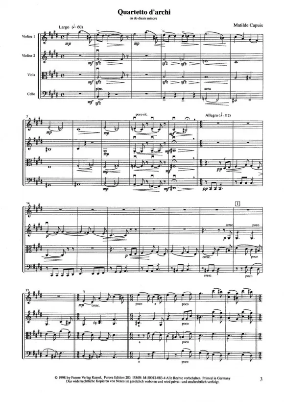 Furore Edition String Quartet c sharp minor Noten für Streichquartett