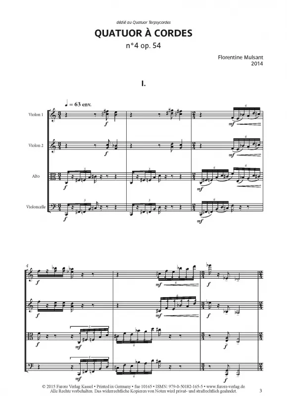 Furore Edition Quatuor à cordes nº4 op.54 Noten Streichquartett