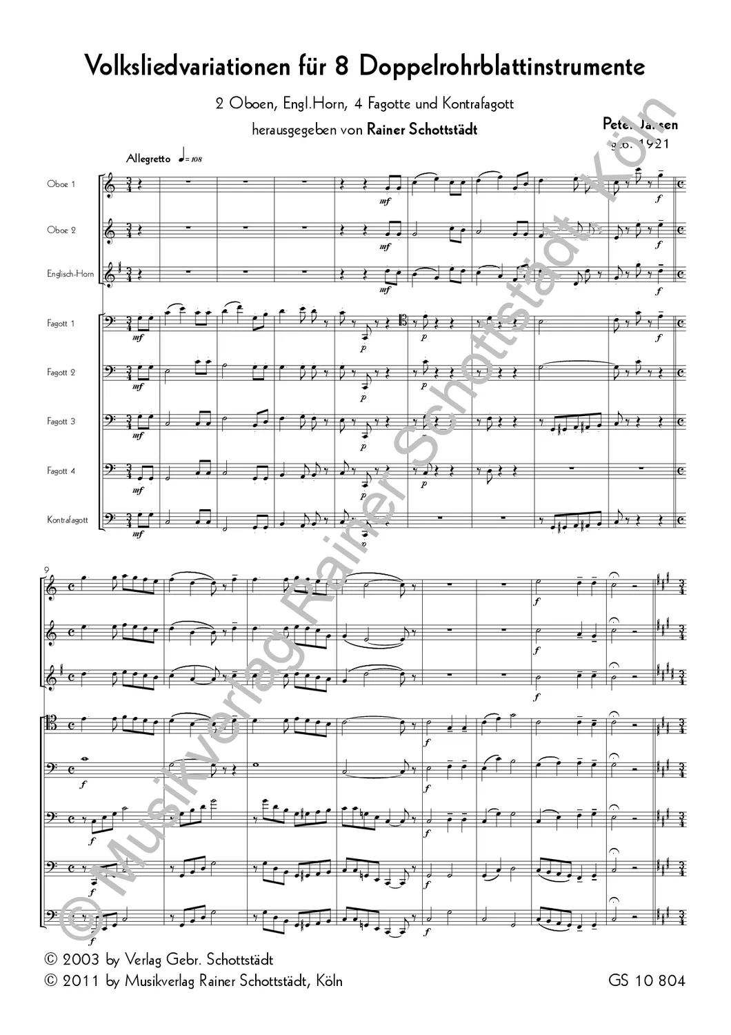 Musikverlag Rainer Schottstädt Volksliedvariationen Noten Doppelrohrblatt