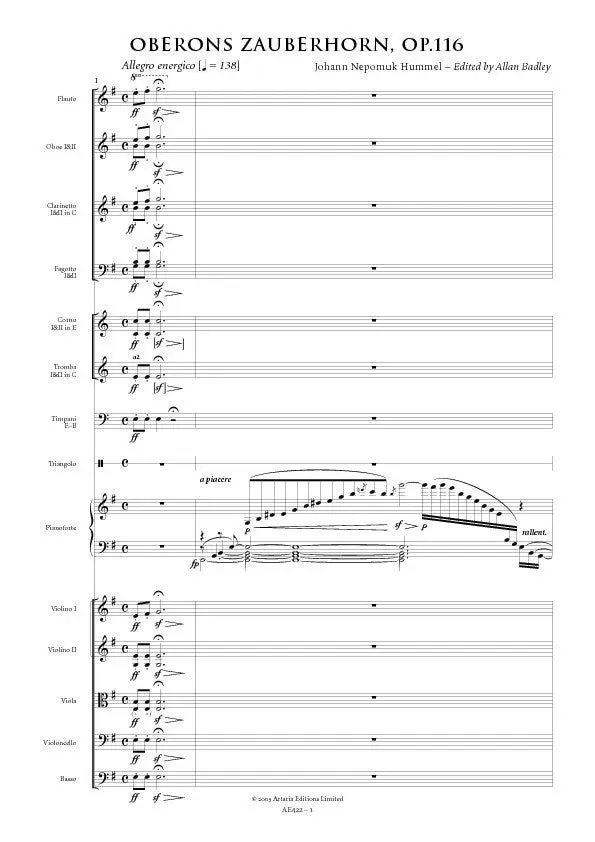 Artaria Hummel Oberons Zauberhorn Op.116 AE422 Partitur