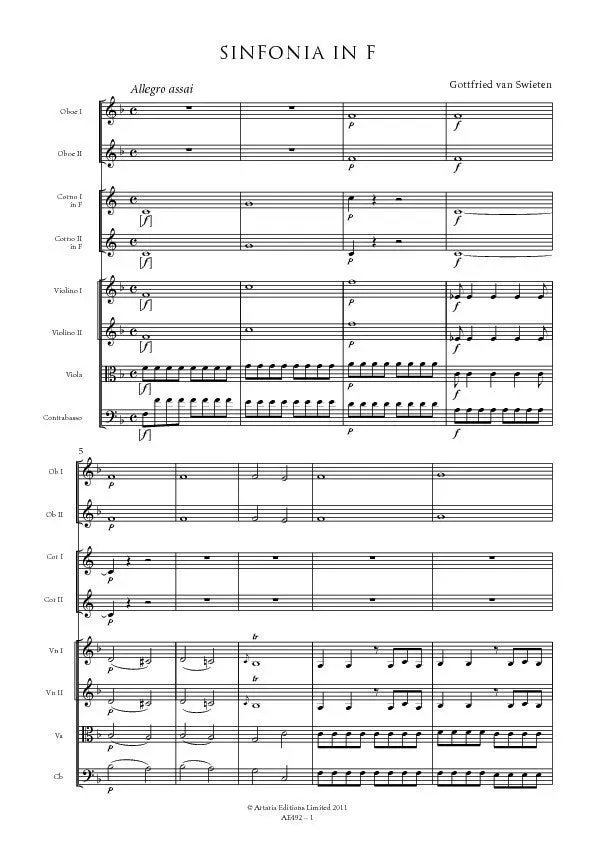 Artaria AE492 van Swieten Sinfonia F-Dur Partitur