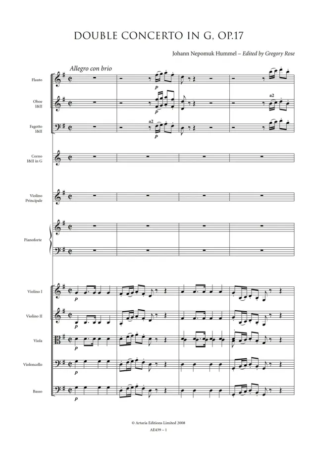 Artaria Hummel Doppelkonzert Op.17 Noten Violine Klavier
